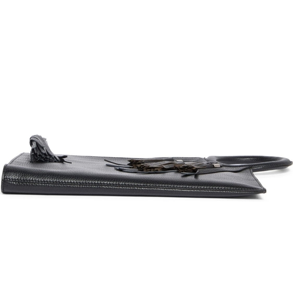 Sold Out Longchamp Trendy Black Leather Clutch Tassel Statment Purse Italy - Picture 6 of 7